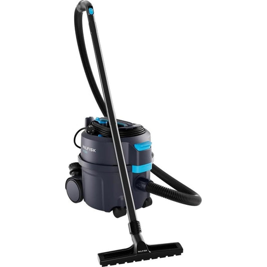 Aspirateur mixte associant une contenance annoncee de 10 l au coloris noir et gris